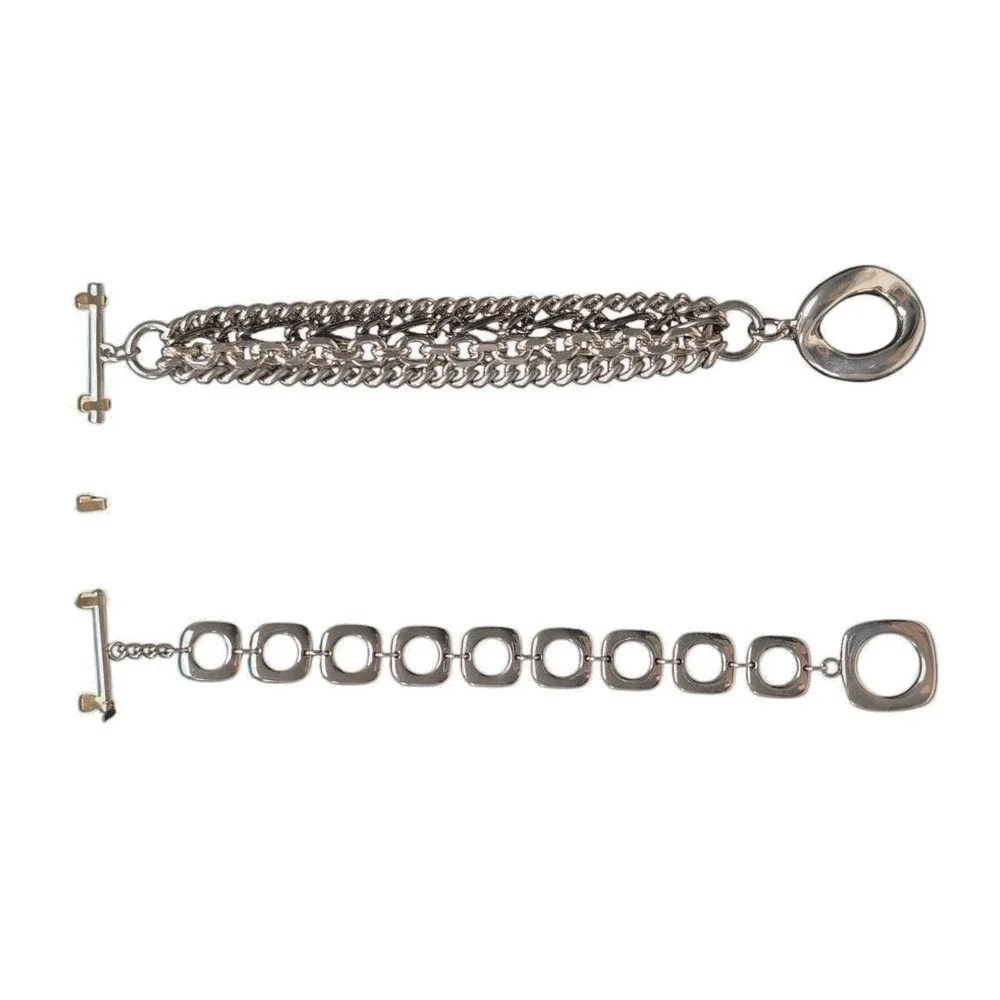 Stainless Steel Toggle Bracelets Chunky Multi Strand Geometric Silver Tone